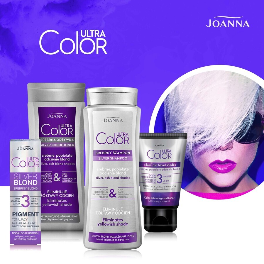 Winkel op Joanna Ultra Color, zilvershampoo voor blond, gebleekt en grijs haar, zilver, asblonde tinten, 400 ml Joanna Ultra Color, zilvershampoo voor blond, gebleekt en grijs haar, zilver, asblonde tinten, 400 ml