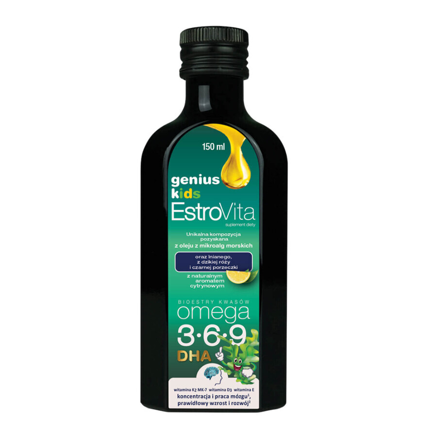 Buy EstroVita Genius Kids, Omega 3-6-9 fatty acid esters, lemon flavor, 150 ml EstroVita Genius Kids, Omega 3-6-9 fatty acid esters, lemon flavor, 150 ml