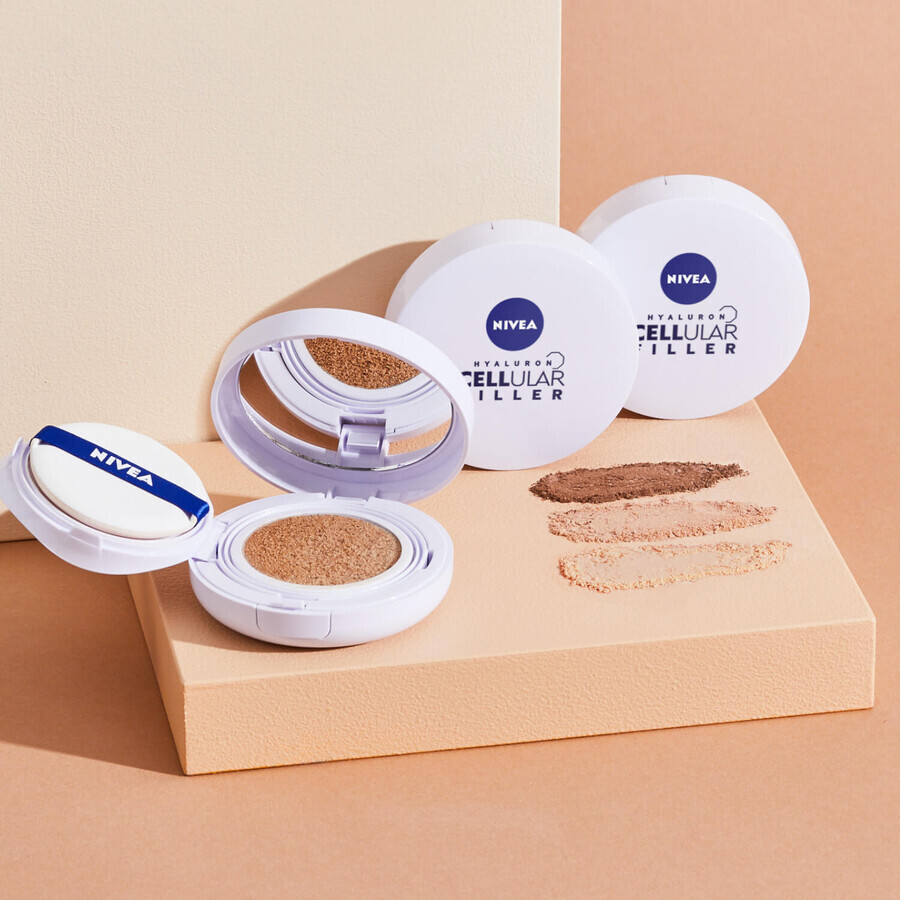 Nivea Cellular Hyaluron Filler 3in1 Care Cushion, anti-wrinkle cream-primer in a cushion, 02 natural, SPF 15, 15 g