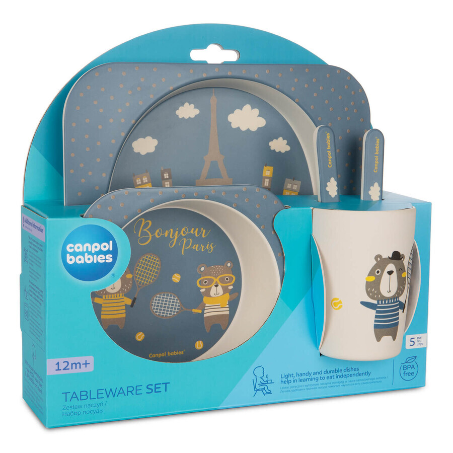 Cumpără Canpol Babies, set de vase pentru bebeluși Bonjour Paris, albastru marin, 5 articole Canpol Babies, set de vase pentru bebeluși Bonjour Paris, albastru marin, 5 articole