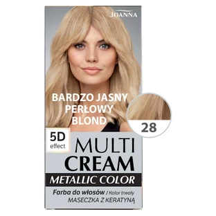 Joanna Multi Cream Metallic Color, tinte para el cabello, 28 rubio perlado muy claro, 1 unidad