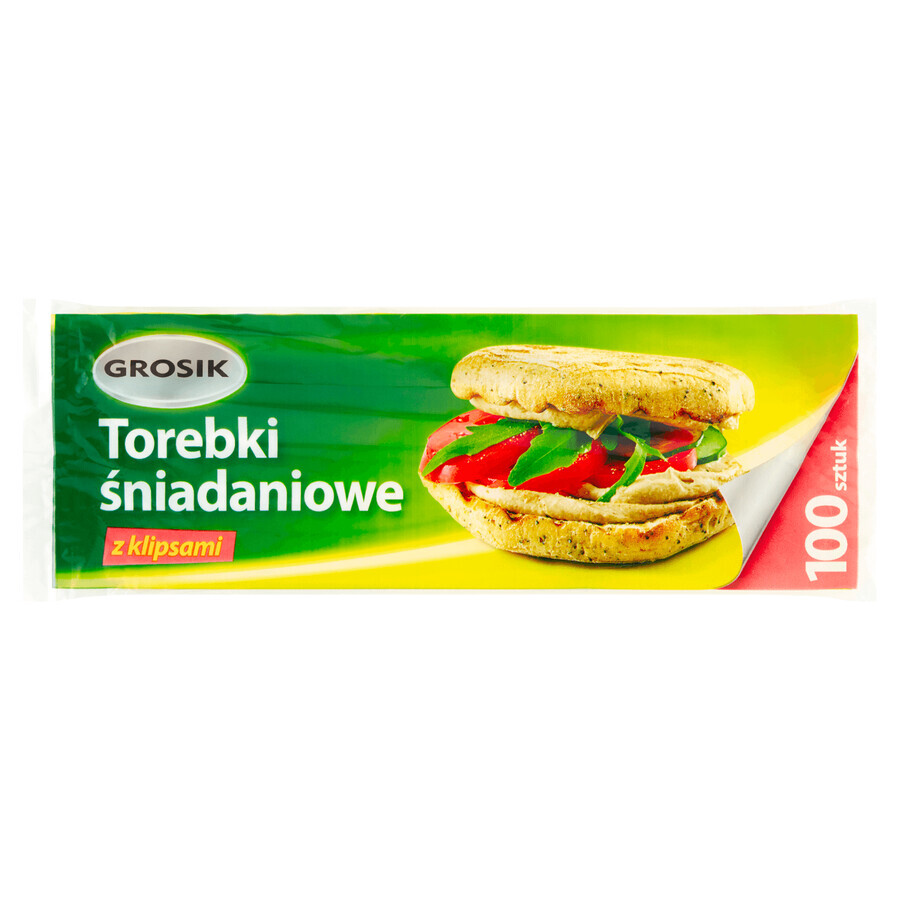Shop Grosik, Torebki niadaniowe z klipsami 17x24cm, 100 sztuk Grosik, Torebki niadaniowe z klipsami 17x24cm, 100 sztuk