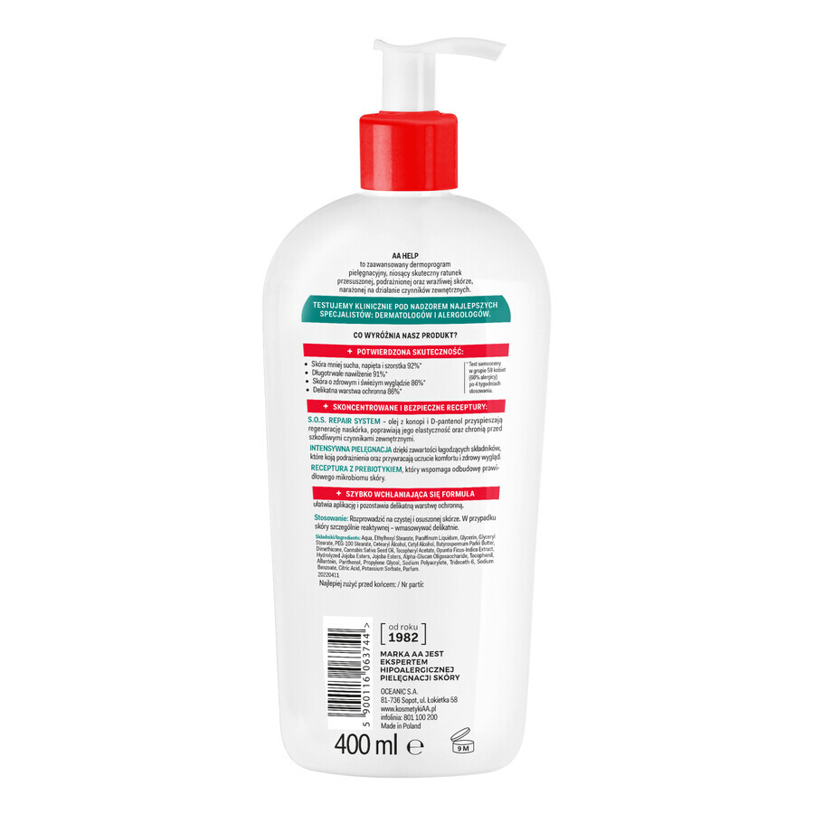 Buy AA Help Natural regenerating body lotion, dry skin, Hemp, 400 ml AA Help Natural regenerating body lotion, dry skin, Hemp, 400 ml