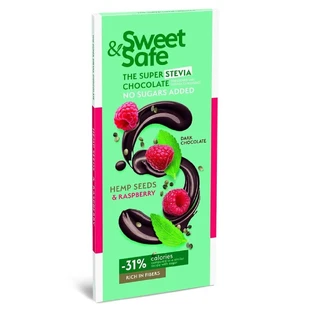 Chocolat amer aux graines de chanvre et aux framboises Sweet & Safe, 90 g, Sly Nutrition