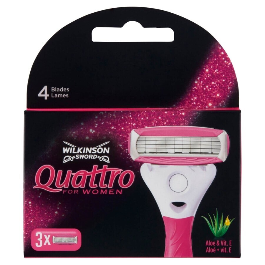 Cumpără Wilkinson Sword Quattro For Women, cartușe de ras, 3 bucăți Wilkinson Sword Quattro For Women, cartușe de ras, 3 bucăți