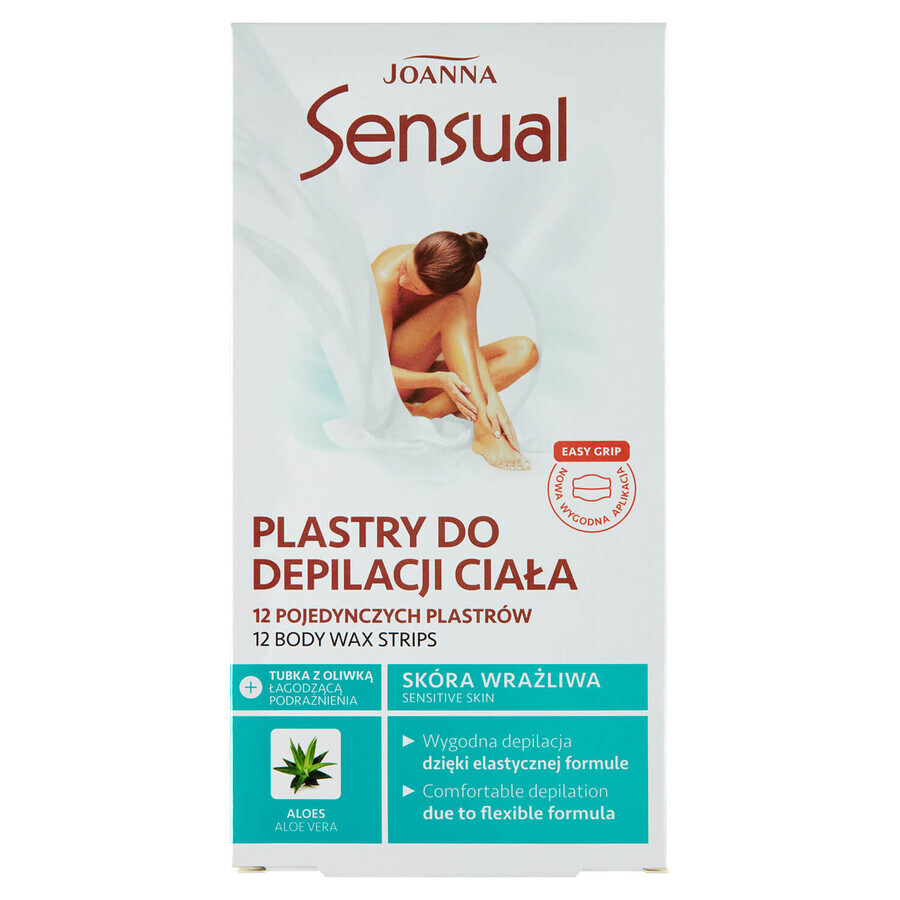 Cumpără Joanna Sensual, plasturi de epilare a corpului cu aloe vera, 12 buc. Joanna Sensual, plasturi de epilare a corpului cu aloe vera, 12 buc.