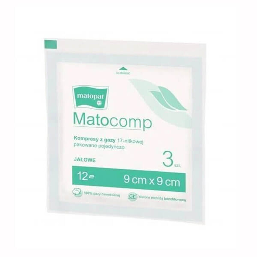 Boutique Matopat Matocomp, compresses stériles, 100% coton, 17 fils, 12 couches, 9 cm x 9 cm, 3 pièces Matopat Matocomp, compresses stériles, 100% coton, 17 fils, 12 couches, 9 cm x 9 cm, 3 pièces