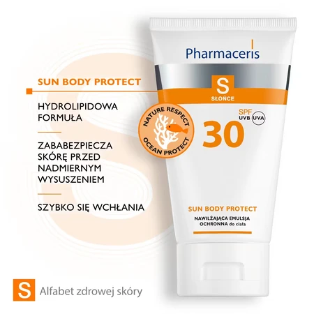 Pharmaceris S, Sun Body Protect, émulsion protectrice et hydratante pour bains de soleil SPF 30, 150 ml