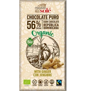 Chocolate negro ecológico con jengibre 56% cacao, 100g, Pronat
