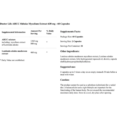 Extract de ciuperci Shiitake AHCC, 60 capsule, Doctor Life