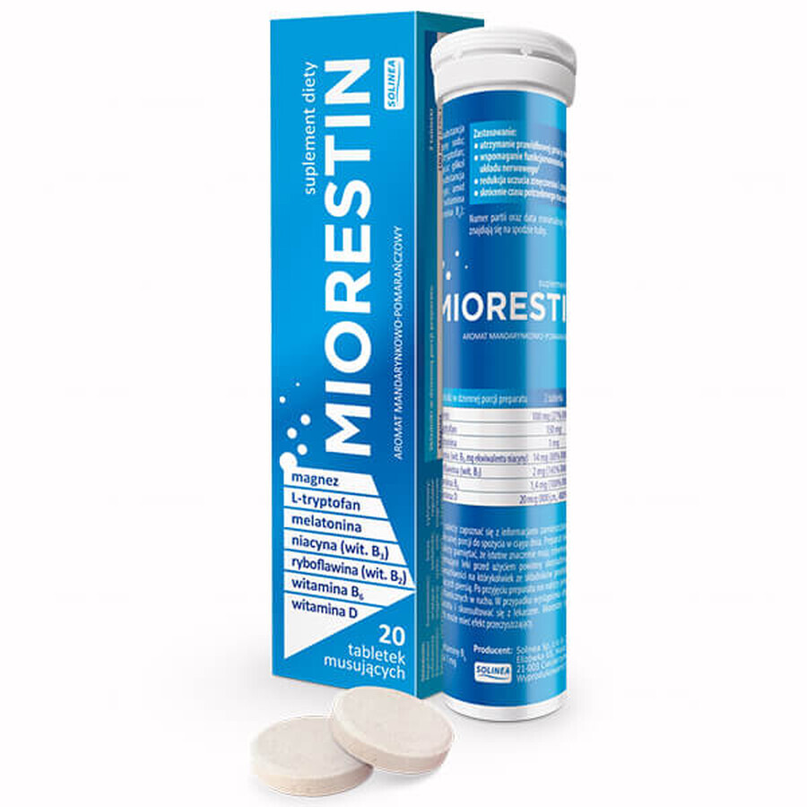 Integratore alimentare Miorestin, 20 compresse effervescenti. Eccellente supporto per muscoli e articolazioni. Alta qualità e efficacia. Per persone attive.