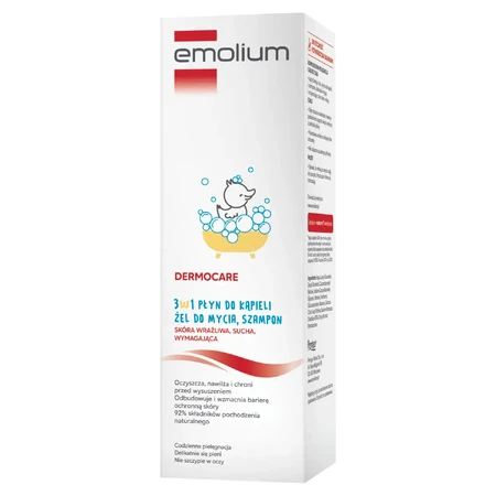 Emolium Dermocare 3en1, liquide de bain, gel nettoyant et shampoing, après 1 mois, 400 ml