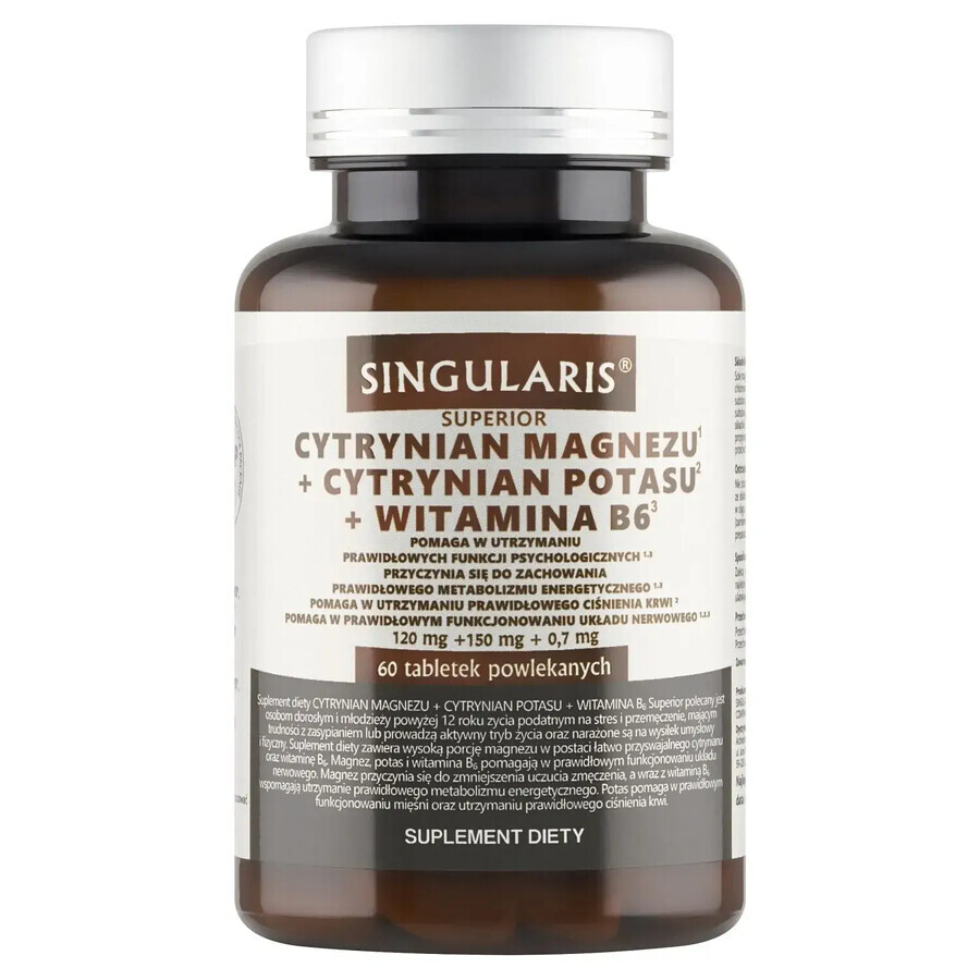 Singularis Superior Magnesium Citrate + Potassium Citrate + Vitamin B6, 60 film-coated tablets