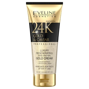 Eveline Cosmetics 24k Gold Caviar, crema de manos regeneradora para pieles secas y muy secas, 100 ml