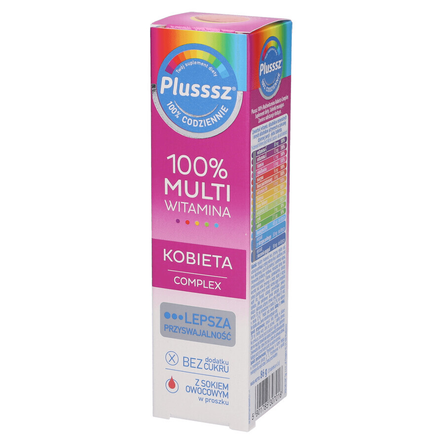 Buy Plusssz 100% Kobieta Multivitamin Complex, raspberry and orange flavor, 20 effervescent tablets Plusssz 100% Kobieta Multivitamin Complex, raspberry and orange flavor, 20 effervescent tablets