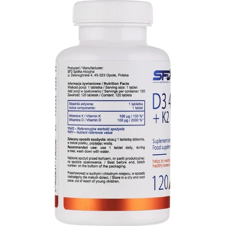 SFD D3 4000 IE + K2, vitamine D 4000 IE + vitamine K 100 µg, 120 tabletten