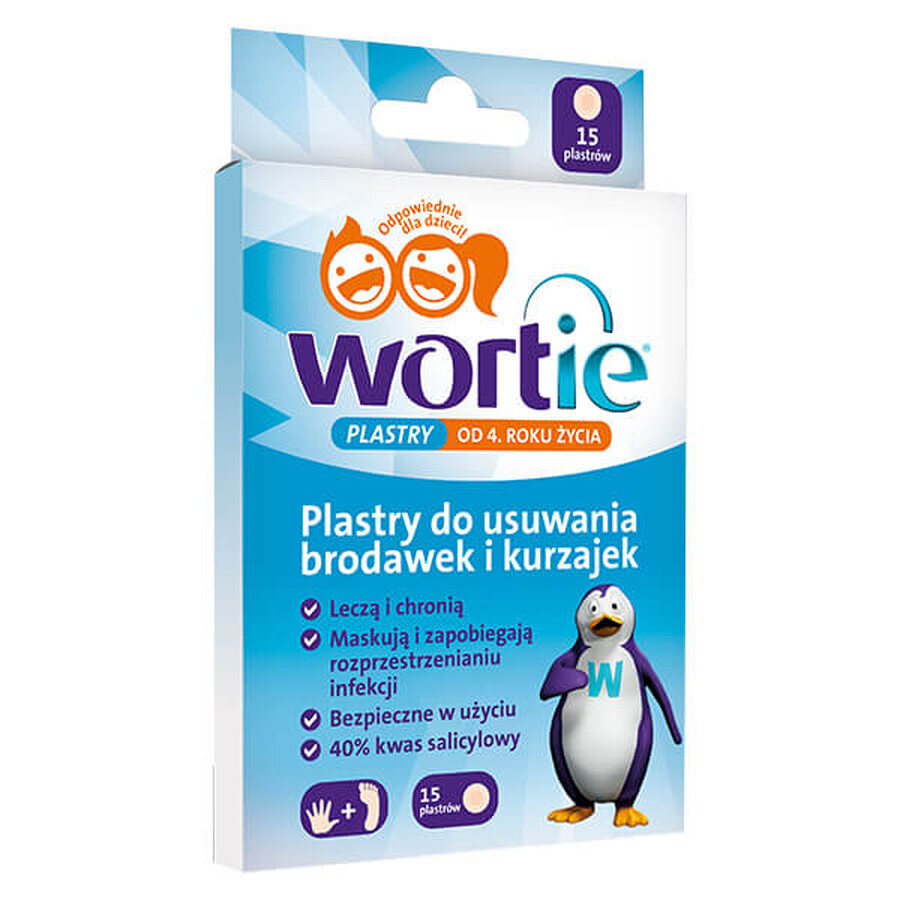 Winkel op Wortie, pleisters voor het verwijderen van wratten en wratten, vanaf 4 jaar, 15 stuks Wortie, pleisters voor het verwijderen van wratten en wratten, vanaf 4 jaar, 15 stuks