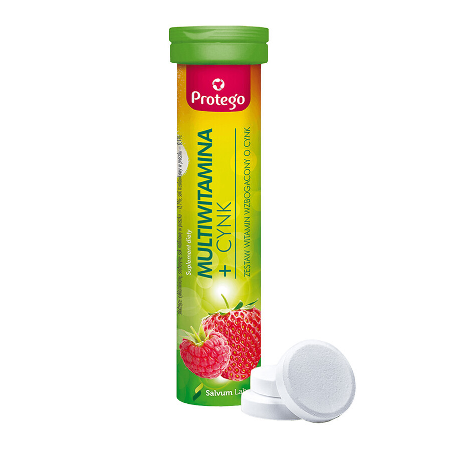 Cumpără Protego Multivitamine + Zinc, aromă de zmeură și căpșuni, 20 comprimate efervescente Protego Multivitamine + Zinc, aromă de zmeură și căpșuni, 20 comprimate efervescente
