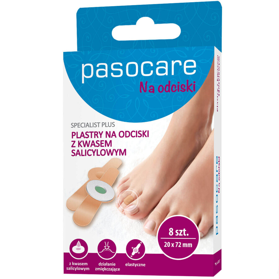 Cumpără Pasocare Specialist Plus, plasturi pentru bătături, cu acid salicilic, 20 mm x 72 mm, 8 bucăți Pasocare Specialist Plus, plasturi pentru bătături, cu acid salicilic, 20 mm x 72 mm, 8 bucăți