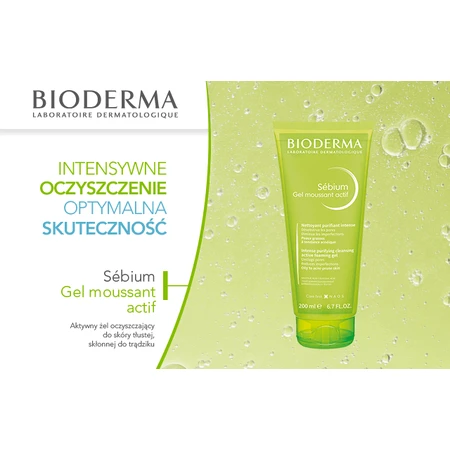 Bioderma Sebium Gel Moussant Actif, gel nettoyant actif pour peaux grasses et à tendance acnéique, 200 ml