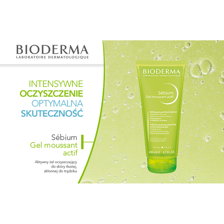 Gel spumant activ Bioderma Sébium, ten gras și acneic, 200 ml, Naos