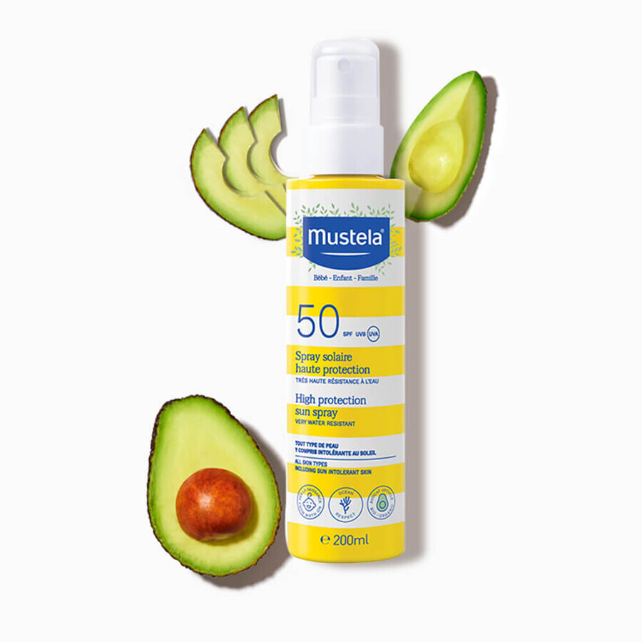 Buy Mustela Sun Bebe Enfant-Famille, Face and Body Sunscreen Spray, SPF 50, 200 ml Mustela Sun Bebe Enfant-Famille, Face and Body Sunscreen Spray, SPF 50, 200 ml