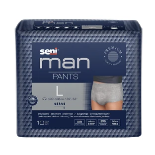 Seni Man Pants, calzoncillos absorbentes, talla L, 100-135 cm, 10 unidades