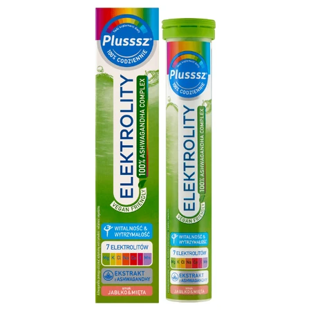 Plusssz Electrolytes 100% Ashwagandha Complex, arôme pomme-menthe, 24 comprimés effervescents