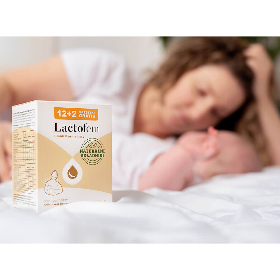 Lactofem, caramel flavor, 12 sachets +2 free sachets CONTAMINATED PACKAGING