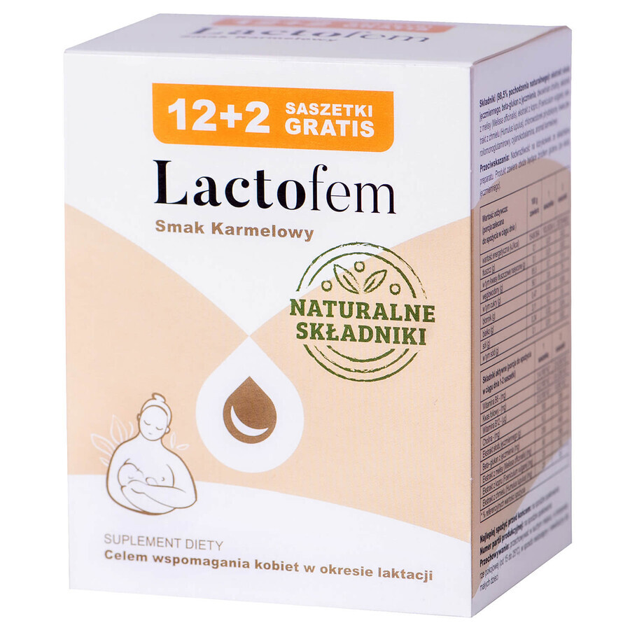 Lactofem, caramel flavor, 12 sachets +2 free sachets CONTAMINATED PACKAGING