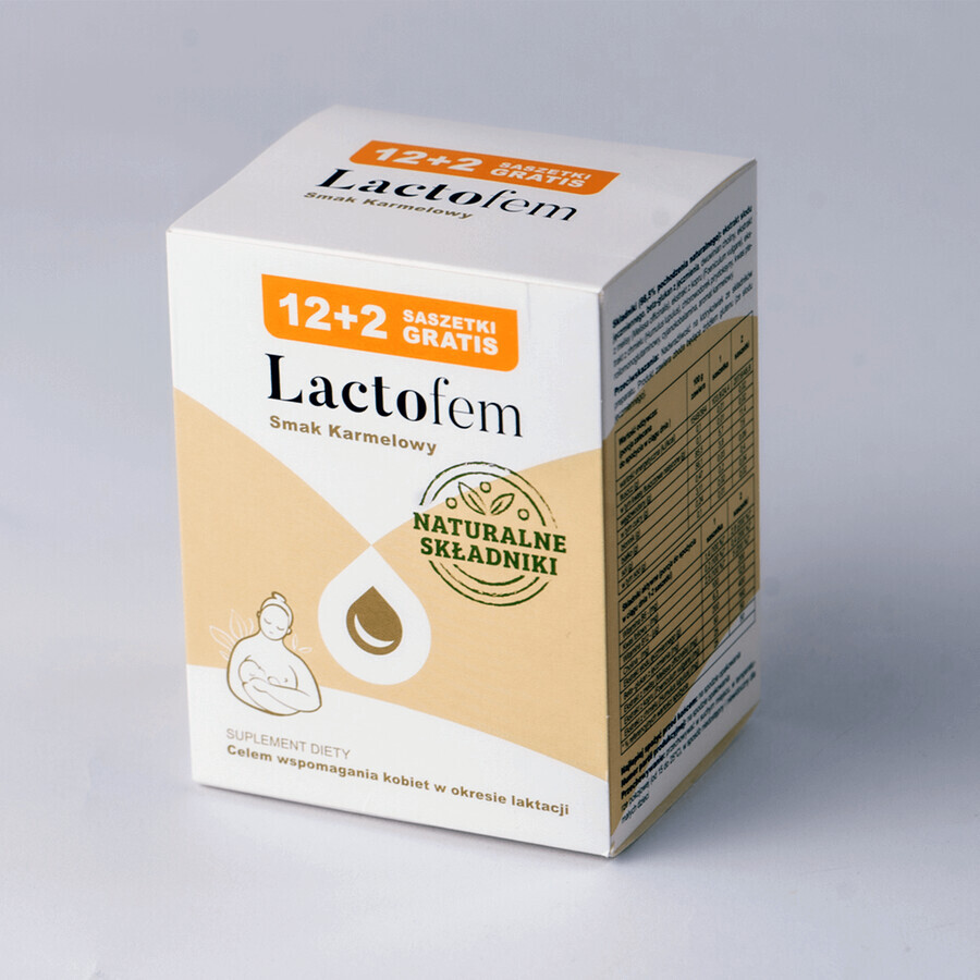 Lactofem, caramel flavor, 12 sachets +2 free sachets CONTAMINATED PACKAGING