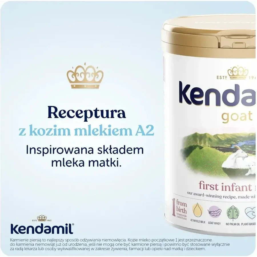 Kendamil Goat 1, latte per lattanti a base di latte di capra, dalla nascita, 800 g
