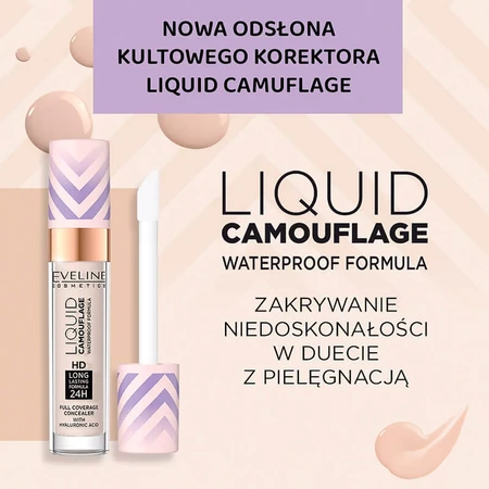 Eveline Cosmetics Liquid Camouflage, waterproof concealer with hyaluronic acid, Nr. 02, Light vanilla, 7 ml