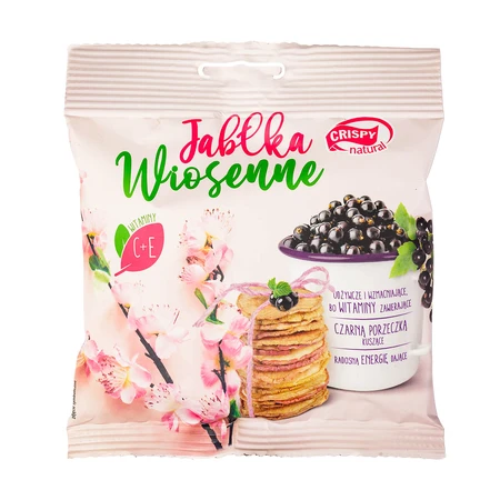 Manzanas Crispy Natural Spring, chips de manzana deshidratados con jugo de grosella negra y vitaminas C y E, 18 g