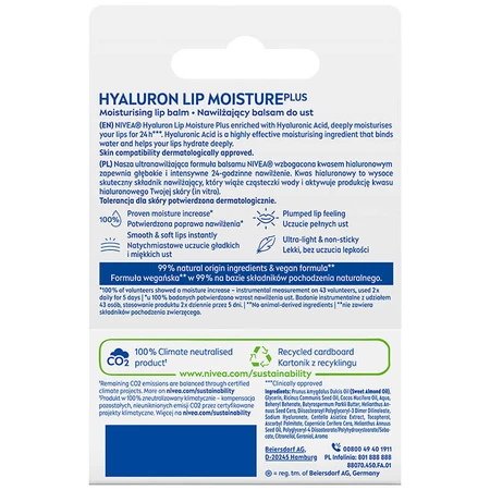 Nivea Hyaluron, bálsamo labial transparente, 5,2 g