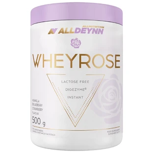 Allnutrition Alldeynn WheyRose, sabor vainilla y arándanos con trozos de arándanos liofilizados, 500 g
