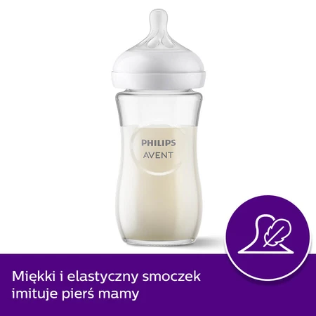 Avent Natural Response, biberon en verre avec tétine réactive, débit 3, SCY933/01, après 1 mois, 240 ml 