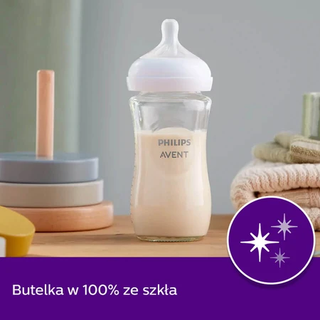 Avent Natural Response, biberon en verre avec tétine réactive, débit 3, SCY933/01, après 1 mois, 240 ml 