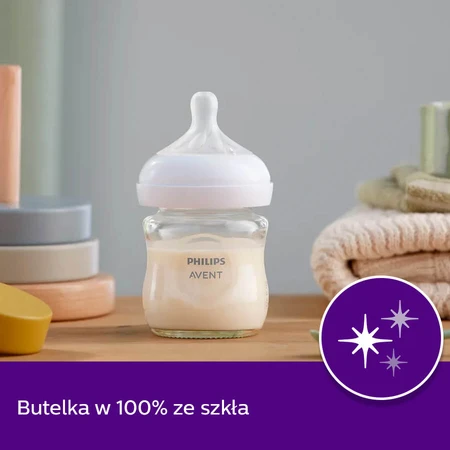 Avent Natural Response, glass bottle with reactive teat, flow 2, SCY930/01, from birth, 120ml