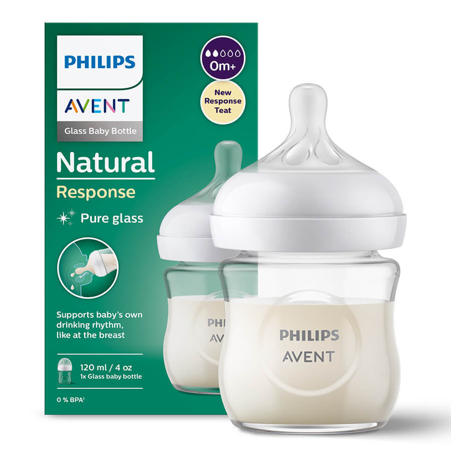 Avent Natural Response, glass bottle with reactive teat, flow 2, SCY930/01, from birth, 120ml