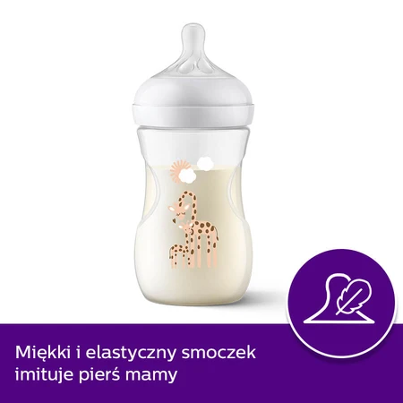 Avent Natural Response, biberón con tetina sensible, jirafas, flujo 3, SCY903/66, después de 1 mes, 260 ml
