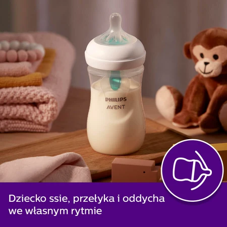 Avent Natural Response, biberon avec tétine réactive, avec valve AirFree, éléphant, débit 3, SCY673/81, après 1 mois, 260 ml