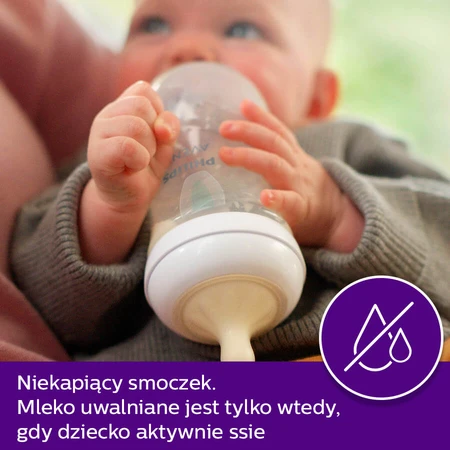 Avent Natural Response, biberon avec tétine réactive, avec valve AirFree, éléphant, débit 3, SCY673/81, après 1 mois, 260 ml