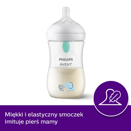 Avent Natural Response, biberon avec tétine réactive, avec valve AirFree, éléphant, débit 3, SCY673/81, après 1 mois, 260 ml