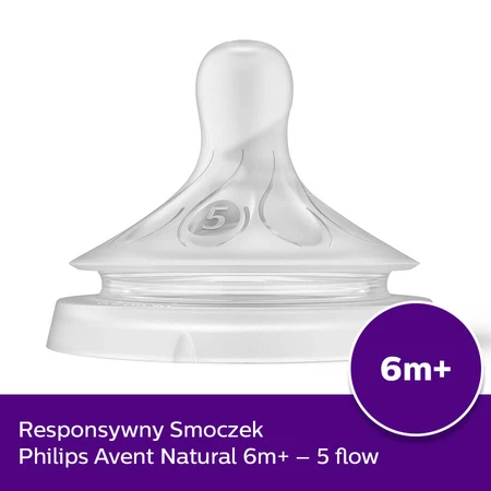 Avent Natural Response, responsieve flessenspeen, flow 5, SCY965/02, na 6 maanden, 2 stuks