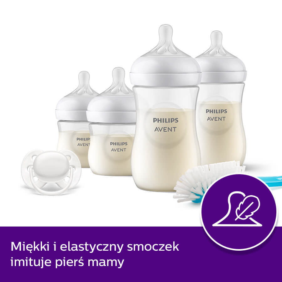 Avent Natural Response, set of 4 sensitive bottles + cleaning brush + ultra soft pacifier, SCD838/11