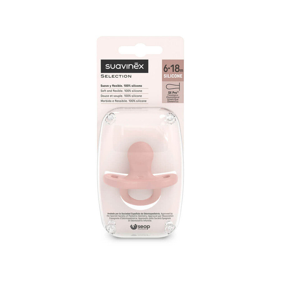 Suavinex Colour Essence SX Pro, suzetă, 100% silicon, fiziologică, culoare carne, 6-18 luni, 1 buc