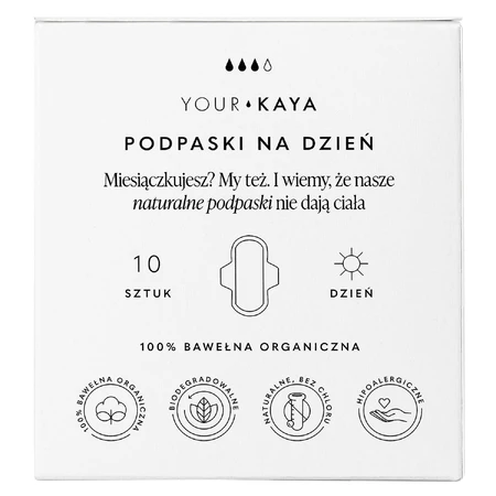 Your KAYA, biologisch katoenen maandverband, met vleugels, overdag, 10 stuks