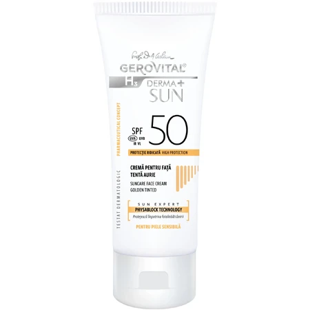 Gerovital H3 Derma+ Sun SPF50 Crema Facial Tinte Dorado, 50ml, Farmec