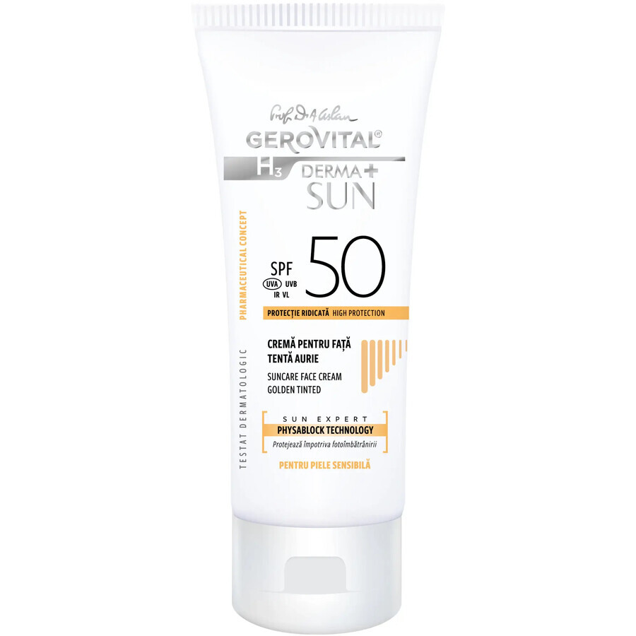 Crema pentru fata SPF50 tenta aurie Gerovital H3 Derma+ Sun, 50ml, Farmec